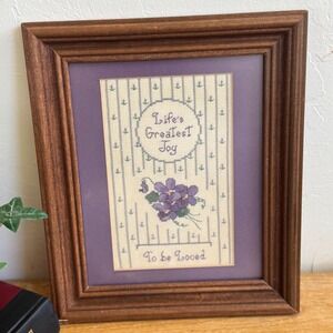 Vintage Framed Cross Stitch Violet Framed Art